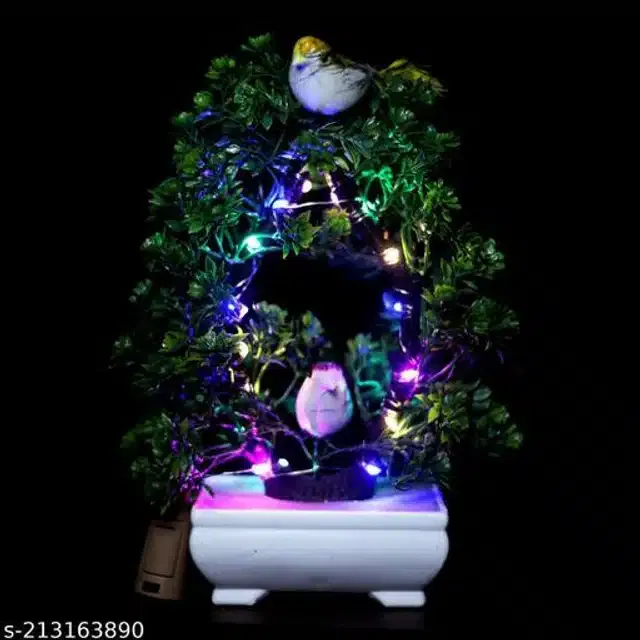 Artificial Bonsai Plant with Sparrow & Light (Green)