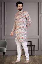 Cotton Blend Printed Kurta for Men 