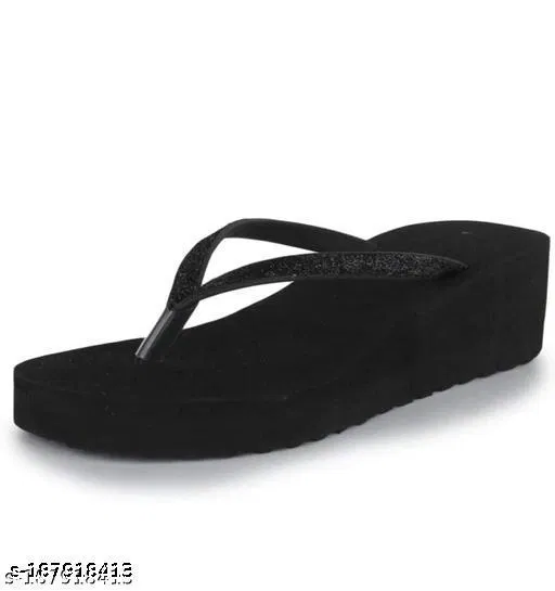 Solid Thong Flip-flops for Women (Black, IND-3)