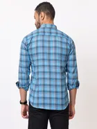 Cotton Blend Checkered Shirt for Men, Sky Blue 