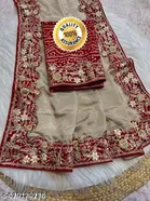 Chiffon Solid Saree For Women, Brown