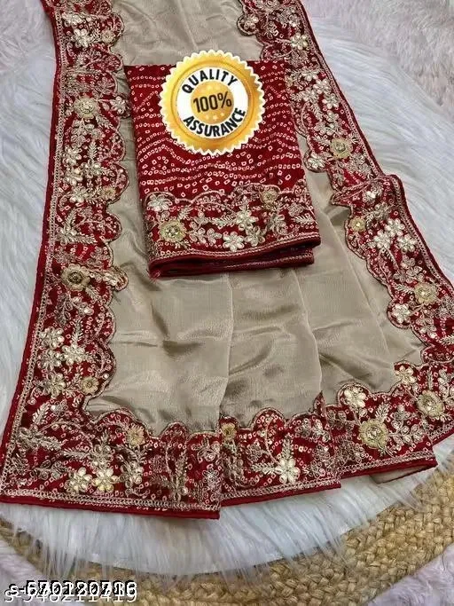 Chiffon Solid Saree For Women, Brown