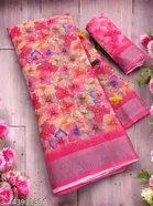 Linen Printed Saree for Women (Pink, 6.3 m)