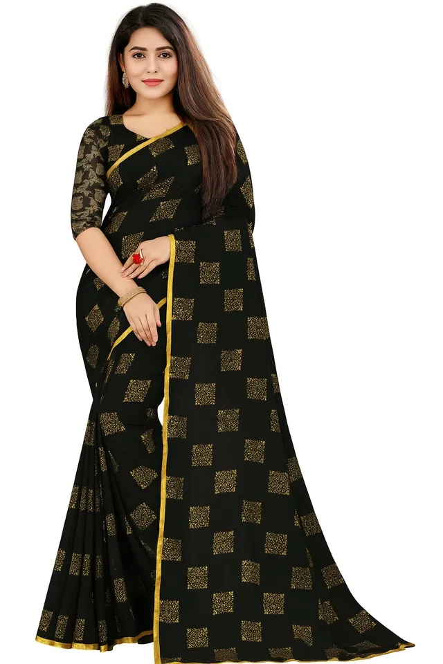Chiffon Embroidered Saree for Women (Black)