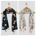 Poly Chiffon Scarves for Women, Black, Pack of 2
