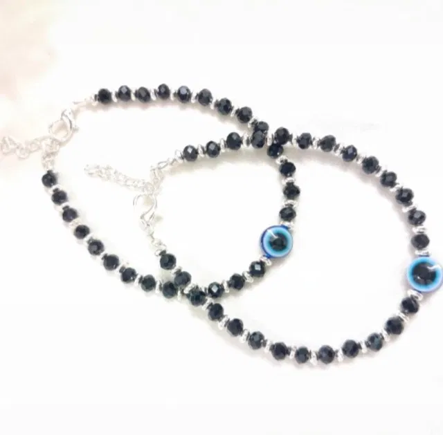 Copper Evil Eye Bracelets for Women (Black, Set of 2)
