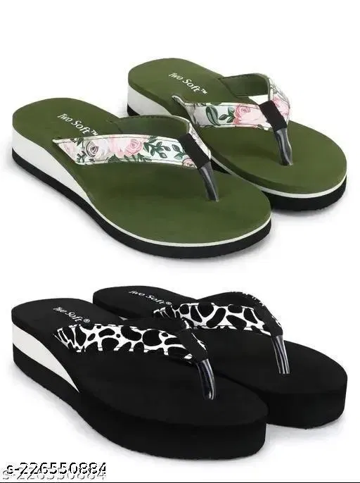 Twosoft EVA Flip-flops for Women (Multicolor, 4) Pack of 2
