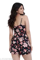 Satin Soft & Attractive Nightdress for Women & Girls , Black 