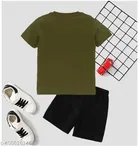 Cotton Blend Printed Clothing Set for Boys, Olive 