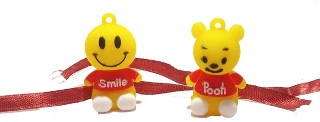 Plastic Smiley Teddy Bear Eraser Rakhi (Multicolor, Pack of 2)