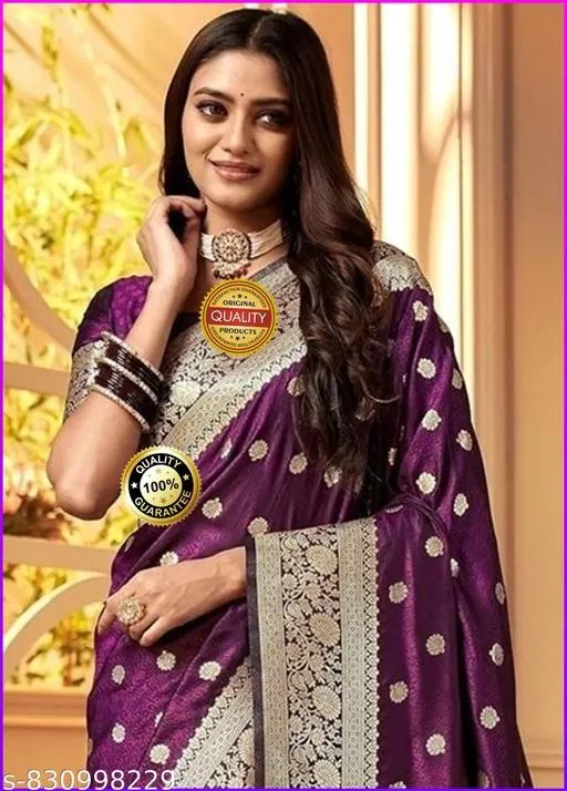 Kanjeevaram Zari Woven Saree for Women (Purple, Free Size)
