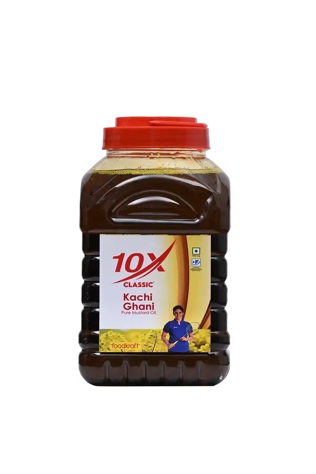 10X क्लासिक कच्ची घानी सरसों का तेल 1.770 L पारदर्शी जार