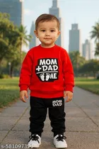 Hosiery Cotton Printed Clothing Set for Kids, Red & Black 