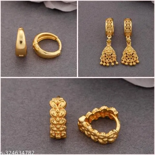 Gold Plated Earring/Stud/Bali Combo For Women'S/Girls