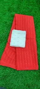 Georgette Solid Saree for Women, Red 