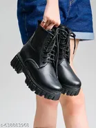 Solid Heeled Boots for Women Black 