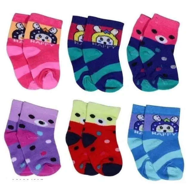 Cotton Printed Socks for Kids, Set of 6 (Multicolor, 0-1 Years)