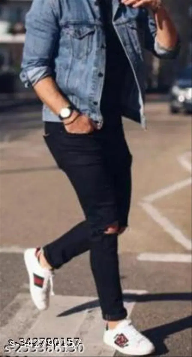 Denim Slim Fit Jeans for Men (Black, 36)