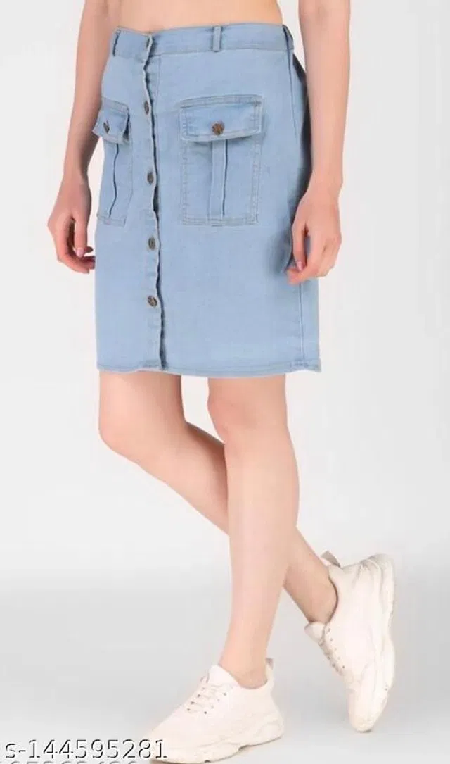 Denim Skirt for Women (Blue, 28)