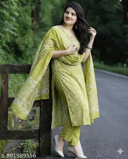 Kurta Set for Women (Mehndi, L)