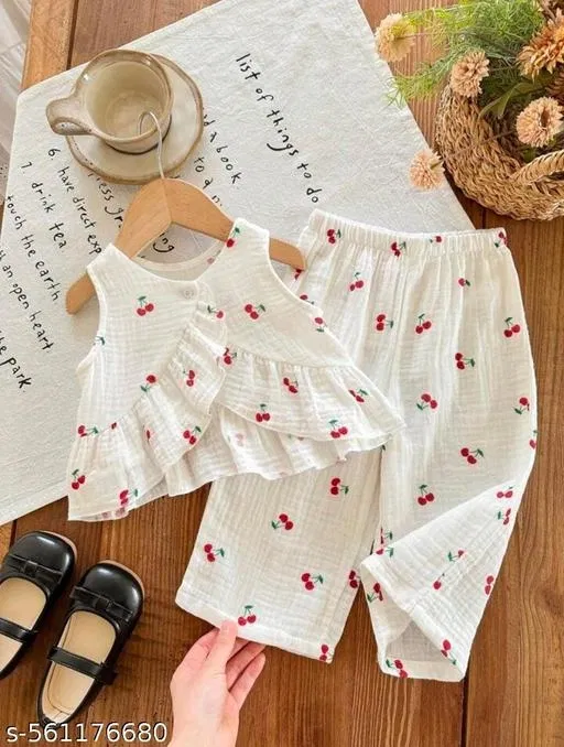 Cotton Polyester Top & Bottom Set for Girls (White, 18-24 Months)
