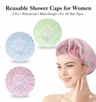 Shower Cap  for Women, Reusable Waterproof Elastic Eva Free-Size Bathroom Shower 3pcs Caps - For Homes, Spas, Salons, Hair Treatment, Beauty Parlors 