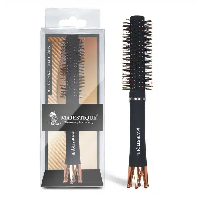 Roller Round Hair Brush with Crown Handle (Pack of 1, Black) (BB-32)