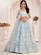 Net Embroidered Semi Stitched Lehenga for Girls 