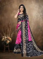 Art Silk Printed Saree for Women, Black 