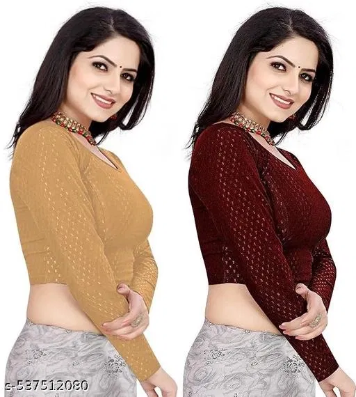 Lycra Ready Made Blouse for Women, Yellow & Maroon, Pack of 2 (38)
