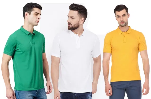 Polo T-shirt for Men, Pack of 3 (Multicolor, M)