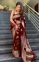 Silk Woven Design Saree for Women, Maroon 