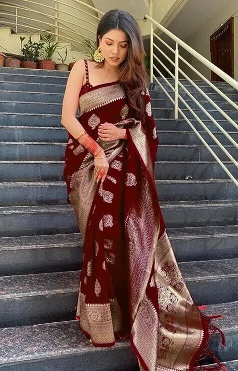 Silk Woven Design Saree for Women, Maroon (6.3 m)