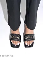 Shoetopia Embellished Black Flat Sandals Size IND-3