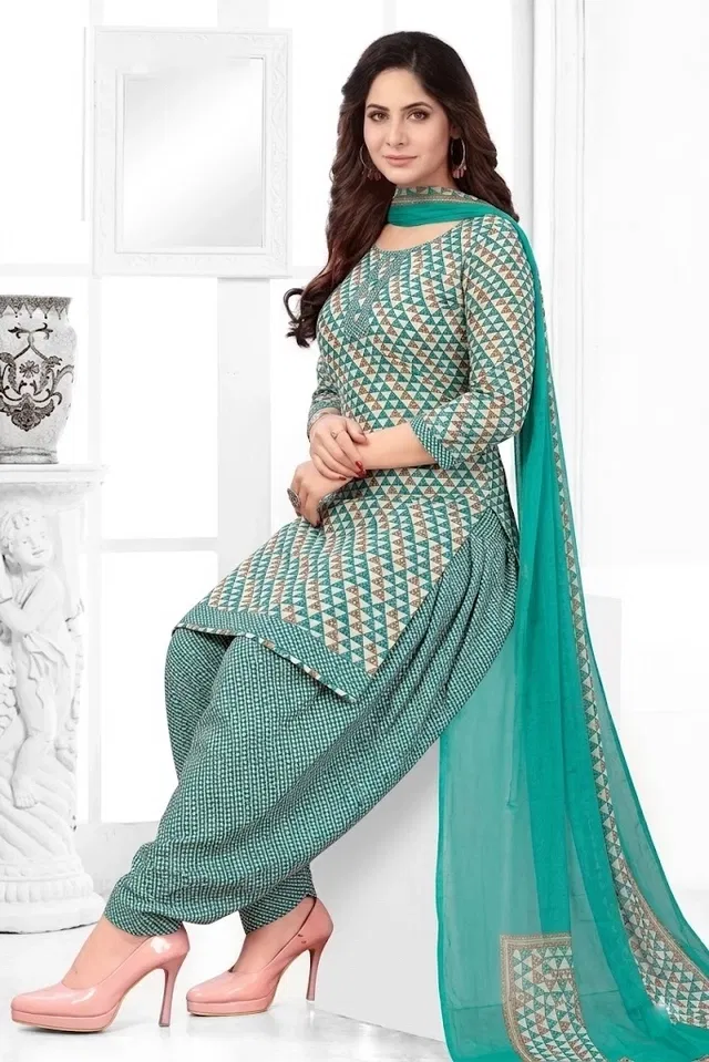 Punjabi Floral Suit for Women (Blue, Blue)