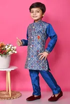 Cotton Blend Embroidered 3 Pcs Sherwani Set for Kids 