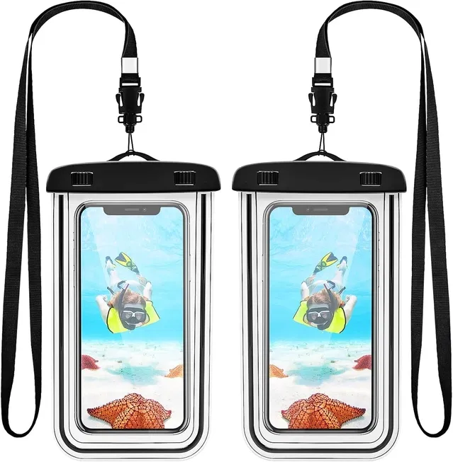 Waterproof Mobile Pouch Cover with Neck Strap for Rain, Swimming, Beach & Travel | Transparent Touch Screen Phone Case | Pack of 2