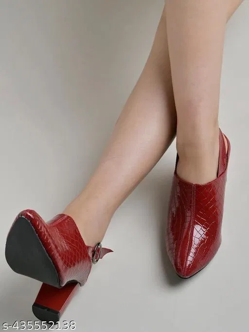 Shoetopia Block Heel Round Toe Sandals (Red, 9-10 Years)