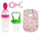 Silicone Food Feeder, Soother with Toothbrush & Bib for Kids (Multicolor, Set of 4)