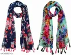 Poly Chiffon Printed Scarves for Women (Multicolor, 1.75 m) (Pack of 2)