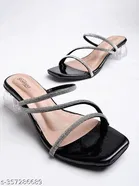 Shoetopia Black Embellished Block Heel Sandals 