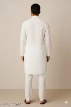 Cotton  Solid Kurta Set for Men, White 