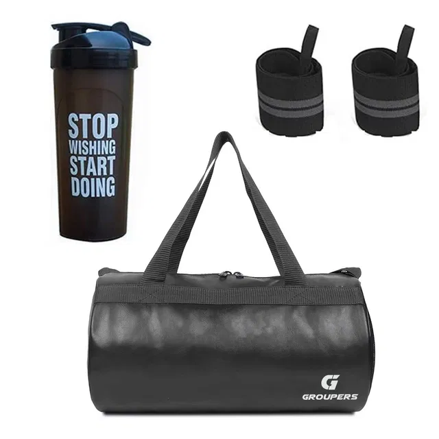 PU Leather Gym Bag with Wristband & Shaker Bottle (700 ml) for Men & Women (Multicolor, Set of 1)