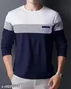Polyester Printed Full Sleeves T-Shirt for Men (White & Blue, M)