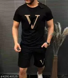 Chest Print Co-Ord Set Set for Men, Black 