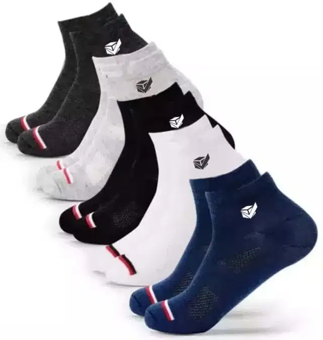 Cotton Ankle Socks for Unisex (Multicolor, Free Size) (Set of 5)