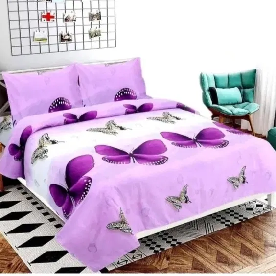 Microfibre Double Butterfly Printed Bedsheet 88x90in Purple