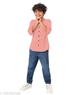 Solid Cotton Blend Mandarin Collar Long Sleeve Shirt for Boys 