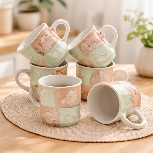 Ceramic Tea & Coffee Cup, White, Pack of 6 (140 ml)