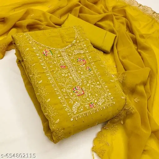Georgette Punjabi/All Over Suits Semi-Stitched Suits (Yellow, 6.05 meter for Women (M)